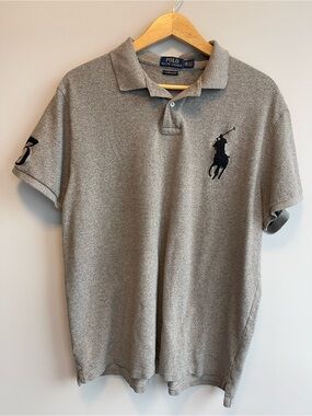Polo by Ralph Lauren Gray Polo with Navy Pony and Sleeve Number